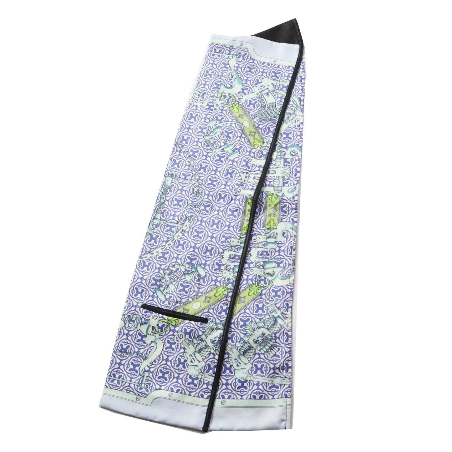 HERMES Stall Main: 100% silk, part: leather Blue type Mors et Gourmettes Bits and Chains Women  d