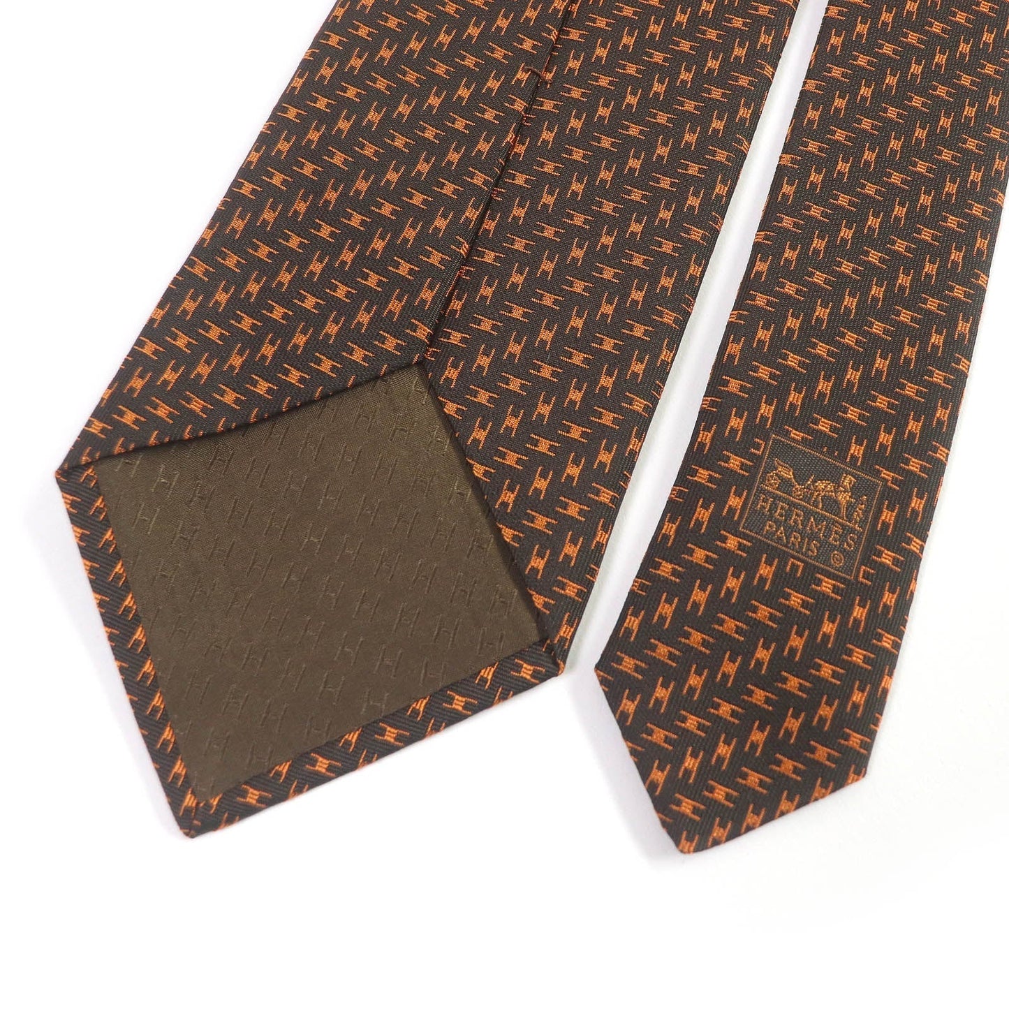 HERMES tie silk Marron Orange