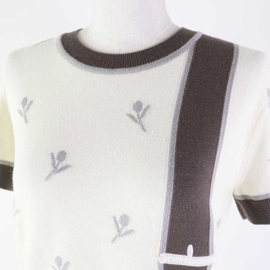 HERMES Short sleeve knit 4E2624D5 wool Green Titanium ETRIERS 38
