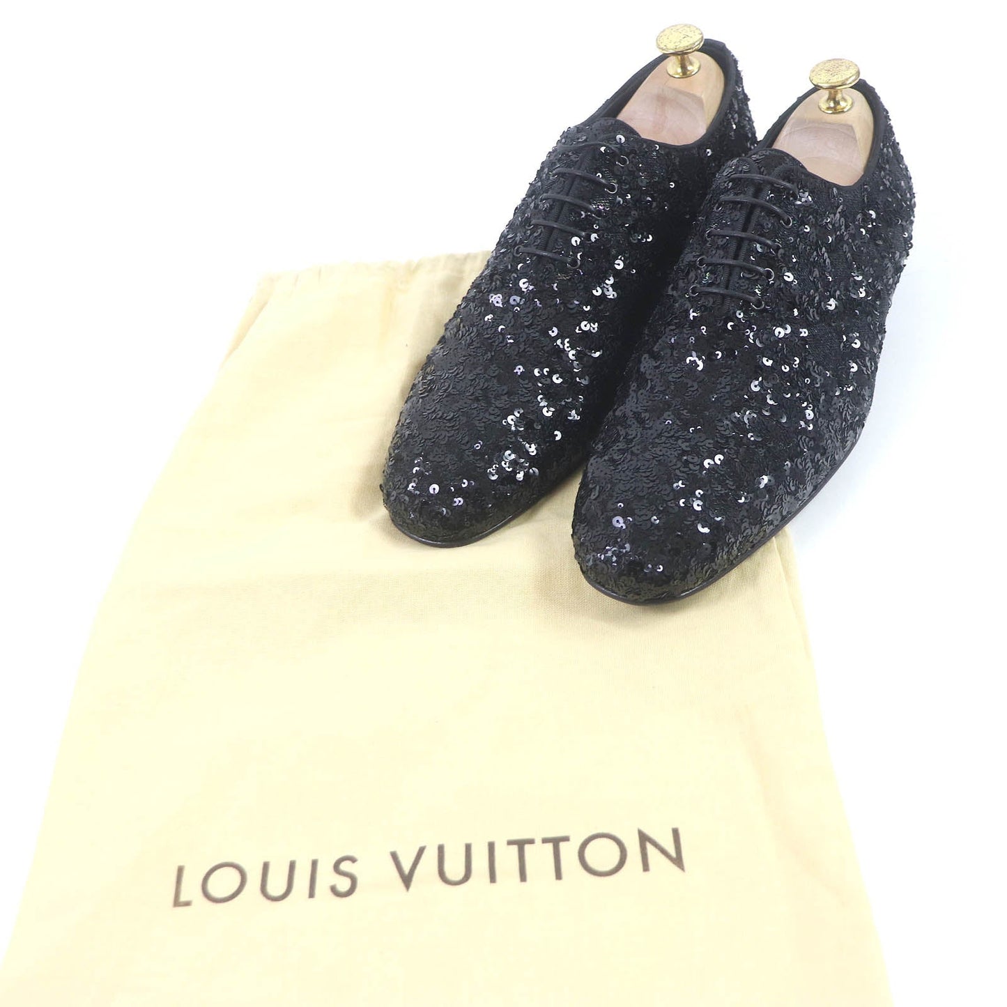 LOUIS VUITTON Dress shoes Main: Leather, Sequins black mens 7  d