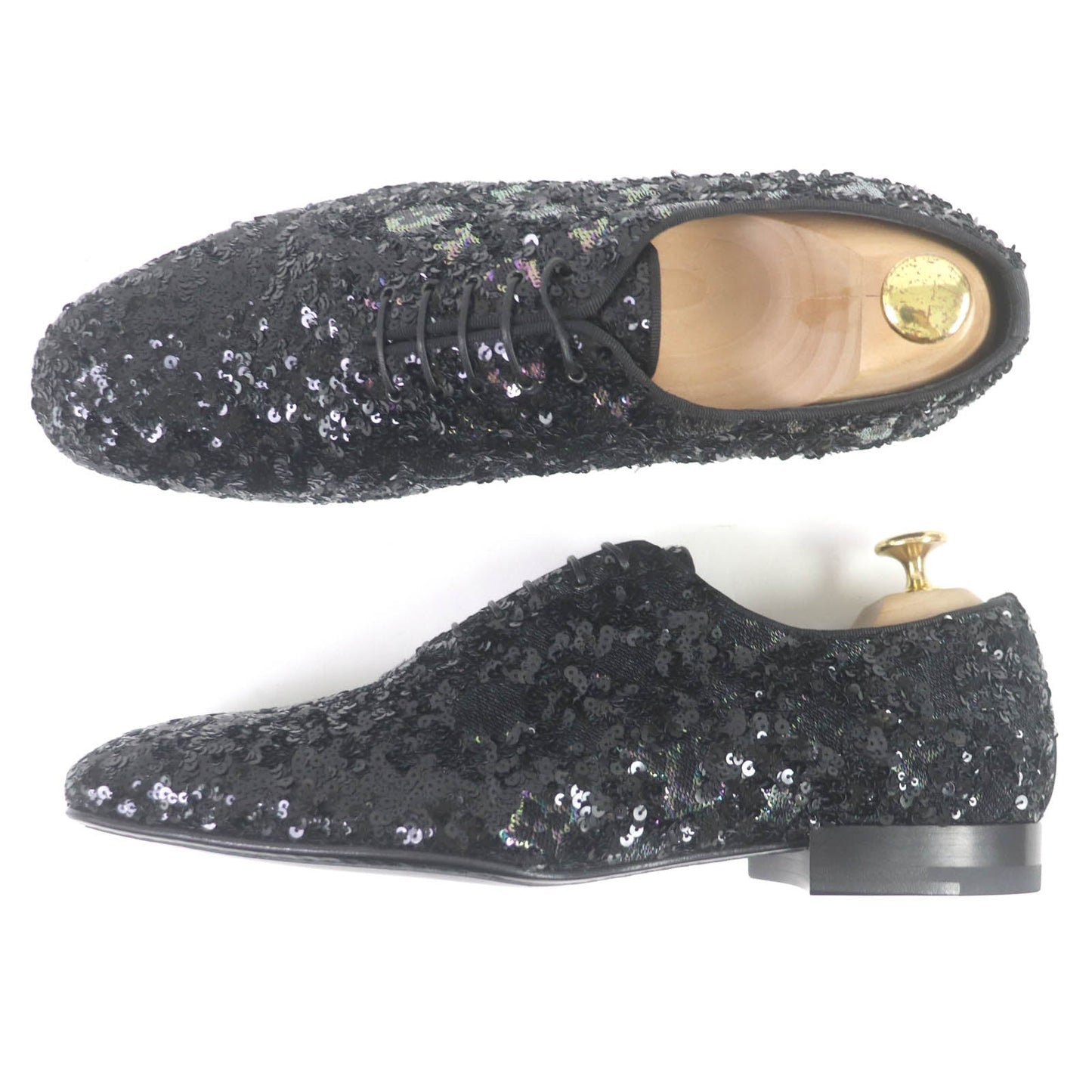 LOUIS VUITTON Dress shoes Main: Leather, Sequins black mens 7  d