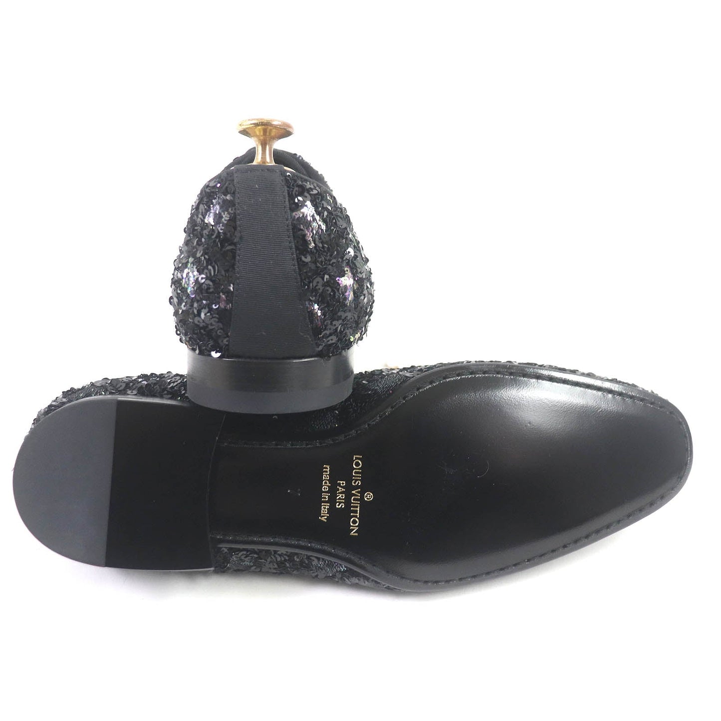 LOUIS VUITTON Dress shoes Main: Leather, Sequins black mens 7  d