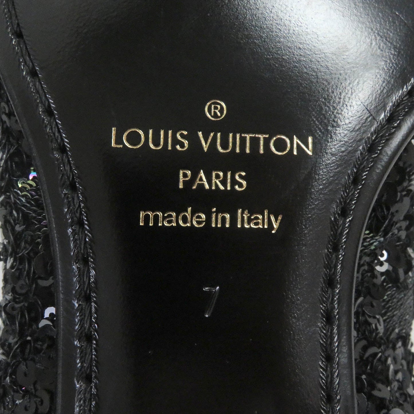 LOUIS VUITTON Dress shoes Main: Leather, Sequins black mens 7  d