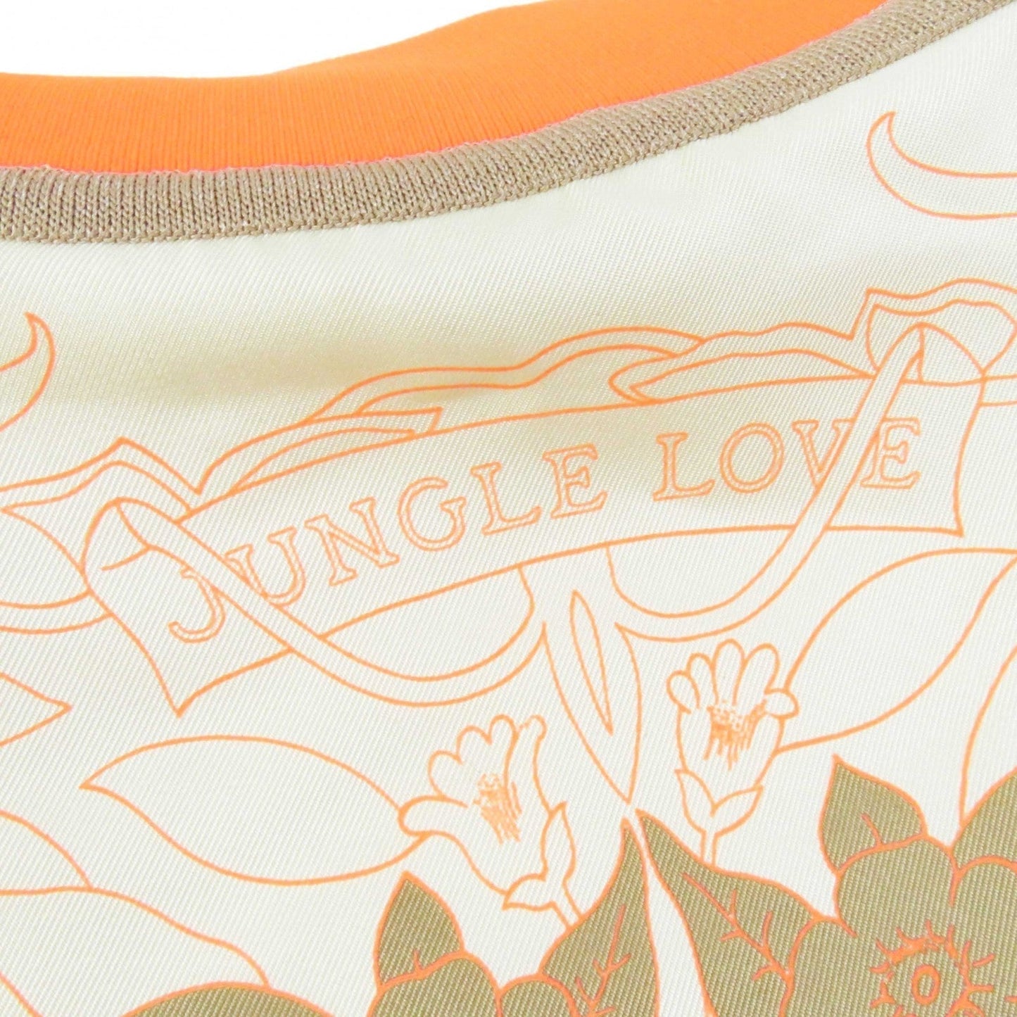 HERMES 2H2816DR Main: 100% silk, knit: 51% silk, 37% polyester, 7% nylon, 5% polyurethane, rib: 69% polyester, 18% nylon, 13% polyurethane, string: 58% silk, 42% polyester Beige Neon Orange JUNGLE LOVE Women 34  d