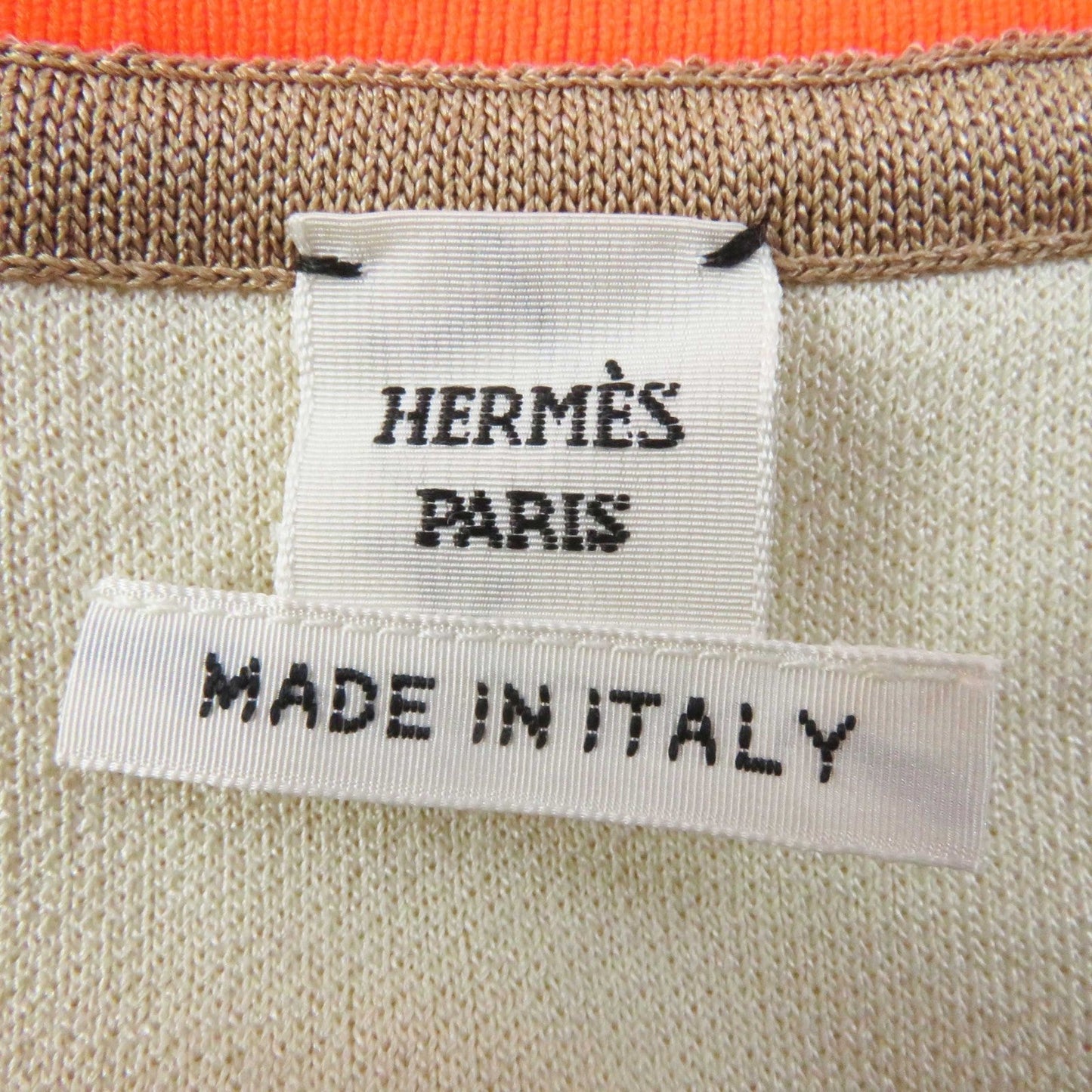 HERMES 2H2816DR Main: 100% silk, knit: 51% silk, 37% polyester, 7% nylon, 5% polyurethane, rib: 69% polyester, 18% nylon, 13% polyurethane, string: 58% silk, 42% polyester Beige Neon Orange JUNGLE LOVE Women 34  d