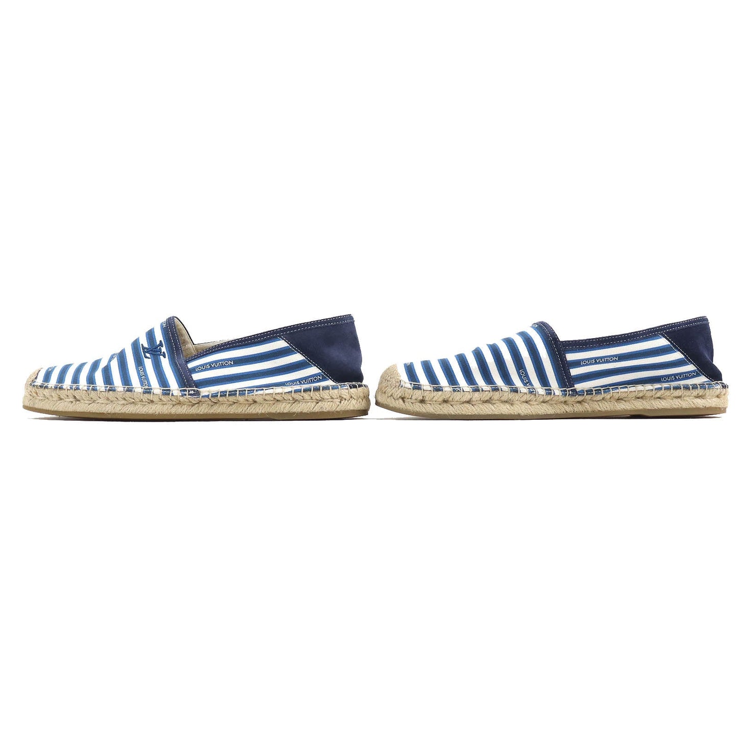 LOUIS VUITTON Slip-on Canvas, Rubber Blue white Jute Flats Border LV logo embroidery Espadrille mens 8