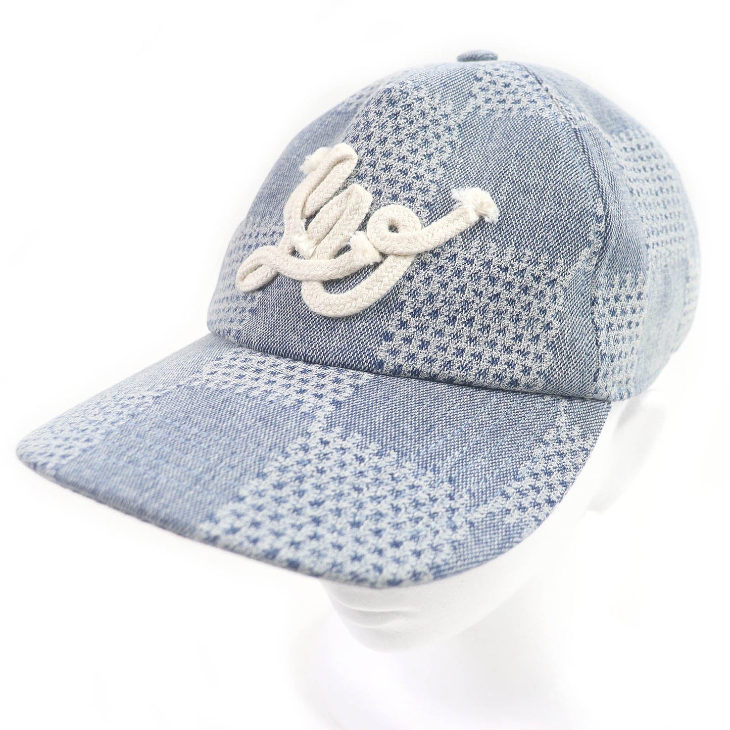 LOUIS VUITTON cap M7534L Outer: 91% cotton, Outer: 8% polyester, Outer: 1% polyurethane, Lining: 54% cotton, Lining: 46% rayon, Trim: 100% cotton Indigo blue Cap Damier Denim 3D mens  d