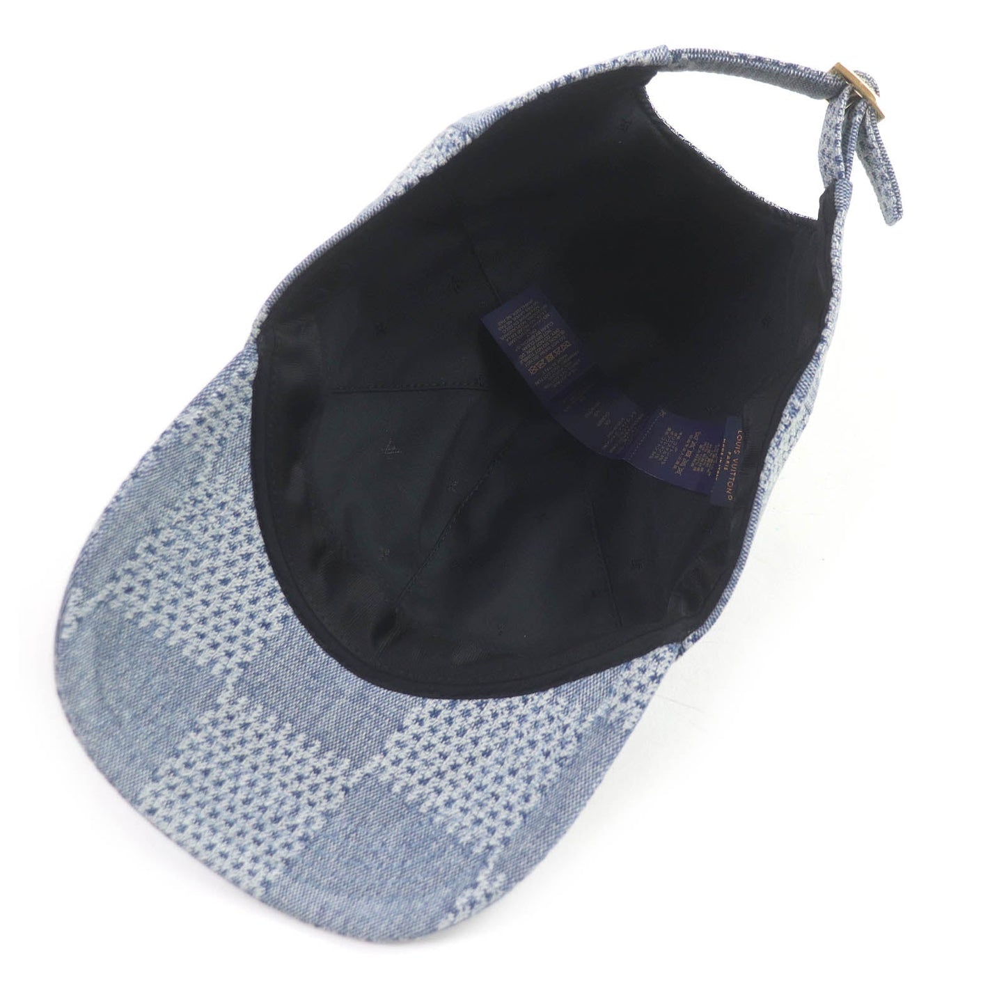 LOUIS VUITTON cap M7534L Outer: 91% cotton, Outer: 8% polyester, Outer: 1% polyurethane, Lining: 54% cotton, Lining: 46% rayon, Trim: 100% cotton Indigo blue Cap Damier Denim 3D mens  d
