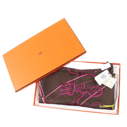 HERMES Stall H571828S silk Maron/Jaune POINTE TWILL Morning walk