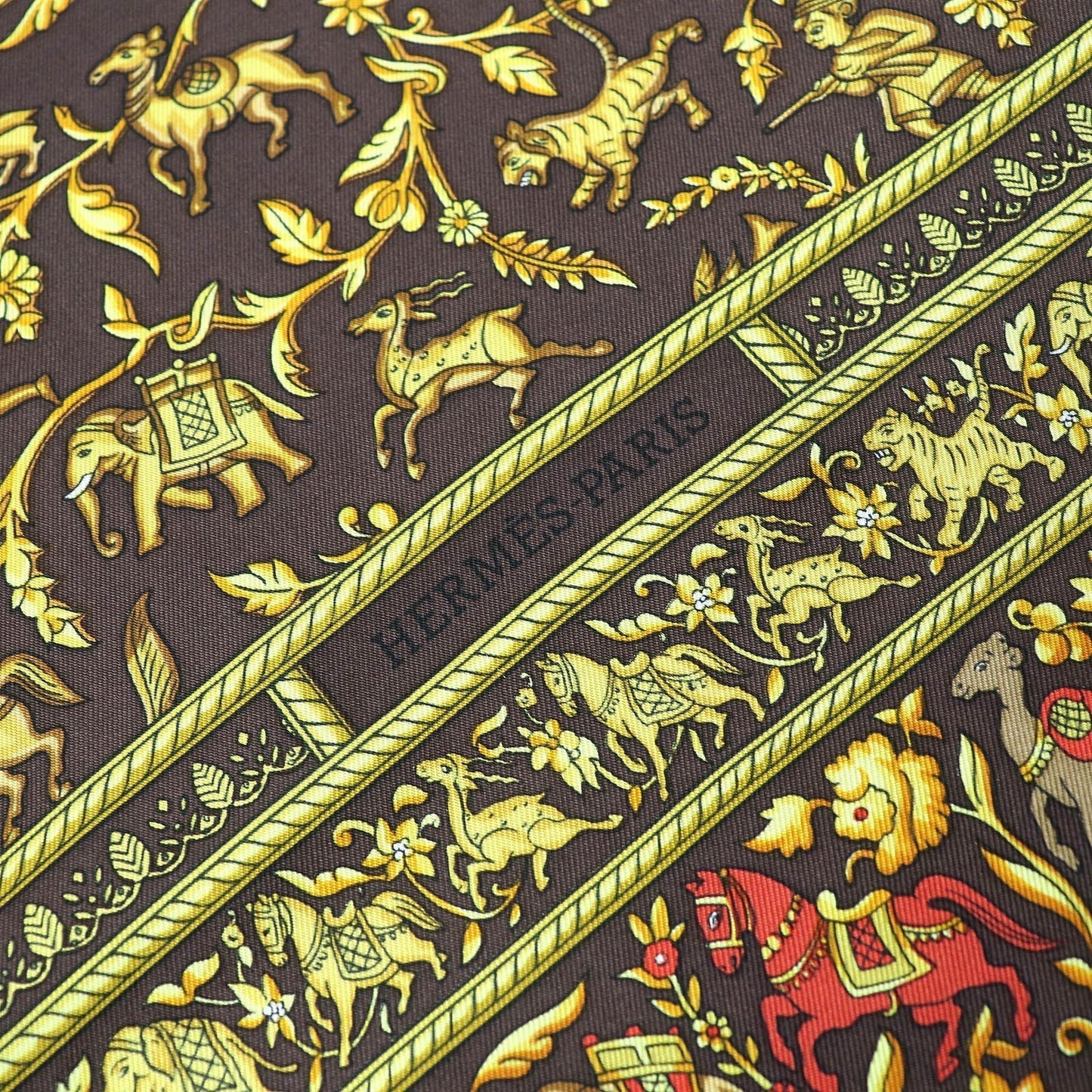 HERMES tops silk Dark Brown Yellow S