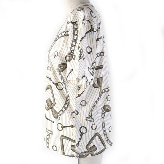 HERMES Short sleeve T-shirt 4H4648DH cotton White Brown type Kaleidoscope Effect 44