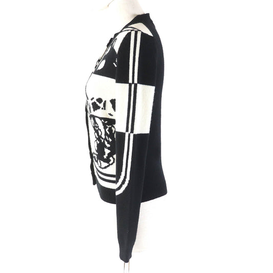 HERMES cardigan cashmere Black White 34