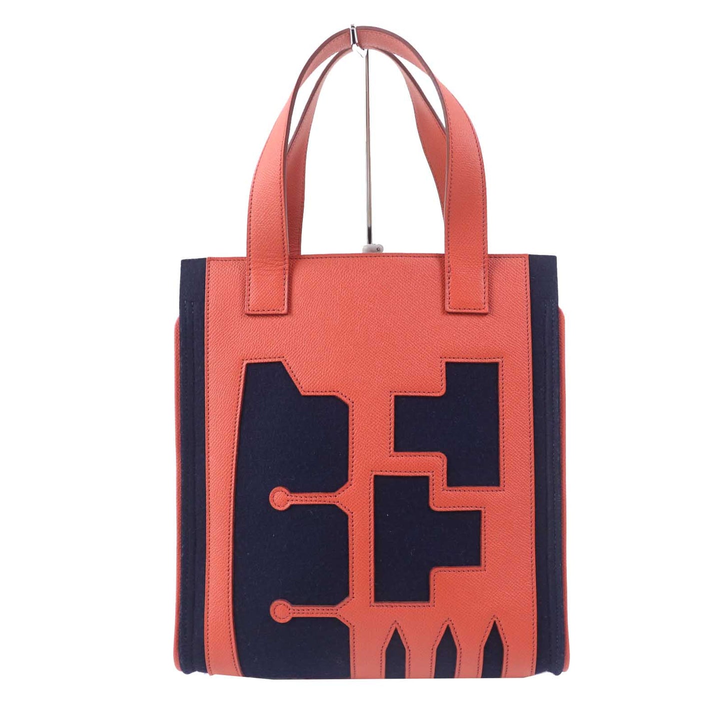 HERMES Tote Bag Main: Epsom, felt Coral Pink Navy Petit h Women  d