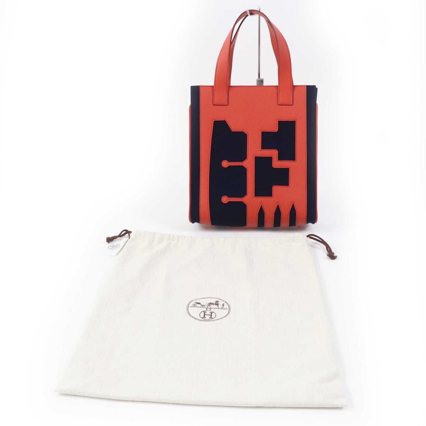 HERMES Tote Bag Main: Epsom, felt Coral Pink Navy Petit h Women  d