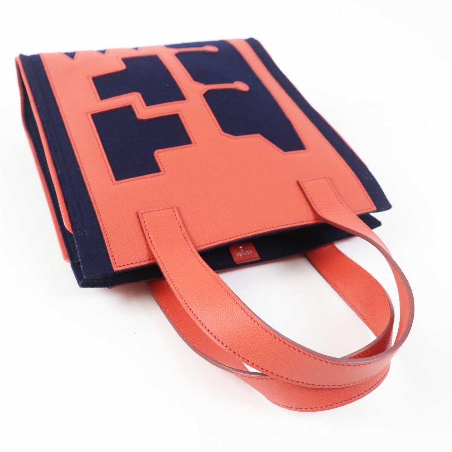 HERMES Tote Bag Main: Epsom, felt Coral Pink Navy Petit h Women  d