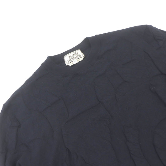HERMES Short sleeve knit wool Navy Jeu de points harnais S