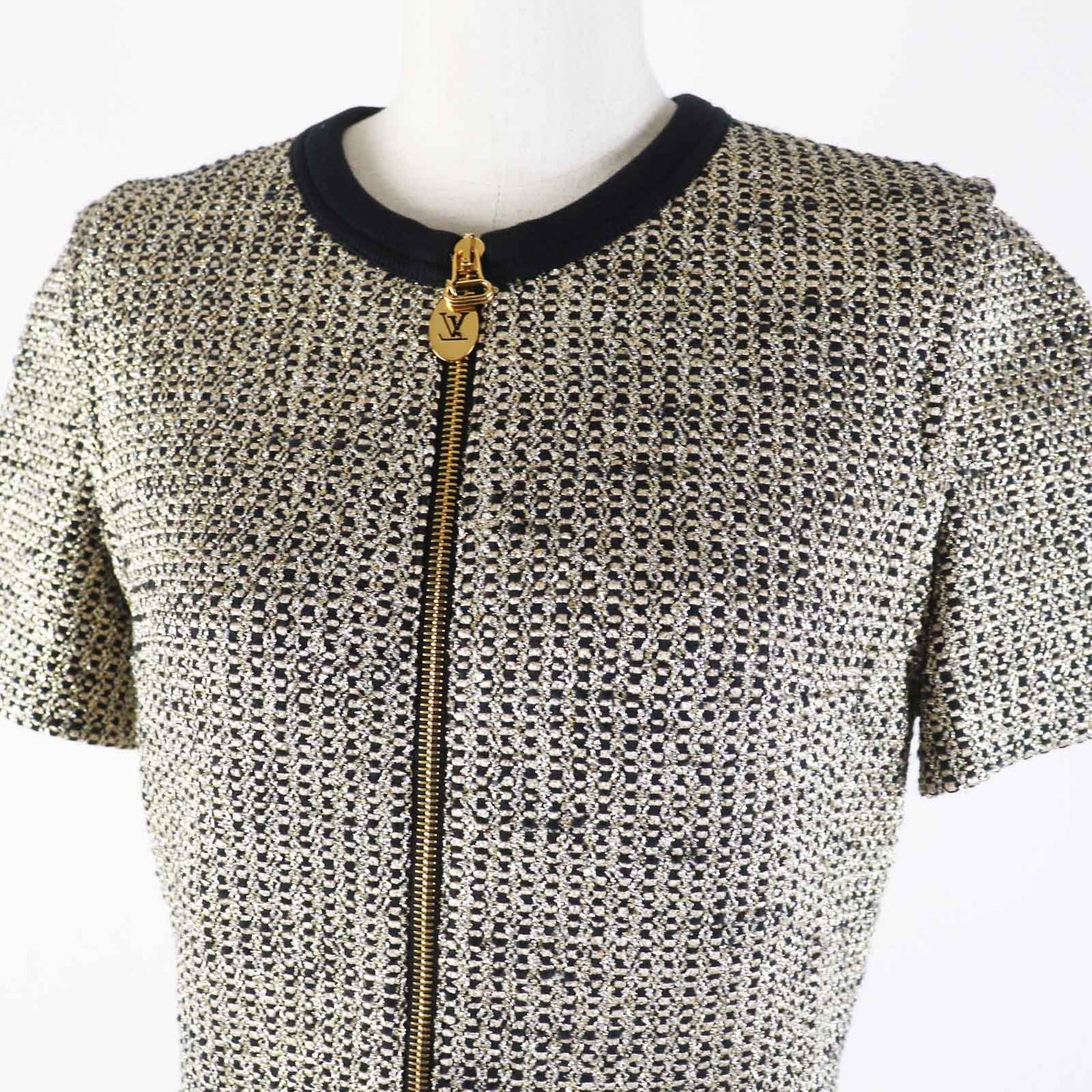 LOUIS VUITTON one piece 1AAYVW Outer material: 28% cotton, 26% rayon, 15% nylon, 8% polyester, 4% other Black gold Zip-up Lurex tweed dress Women 38