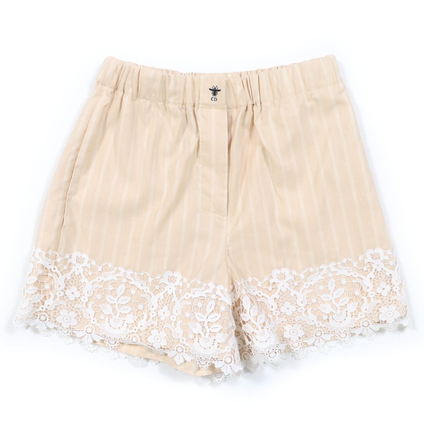Christian Dior Bee embroidery Lace Stripe Shorts