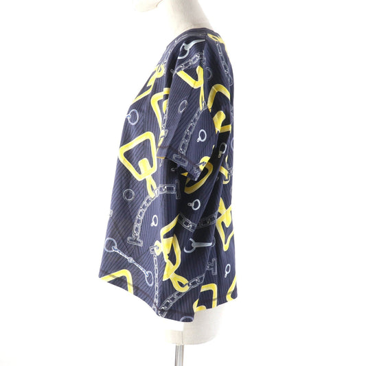 HERMES Short sleeve T-shirt 4H4641DH cotton Navy yellow Kaleidoscope Effect 40