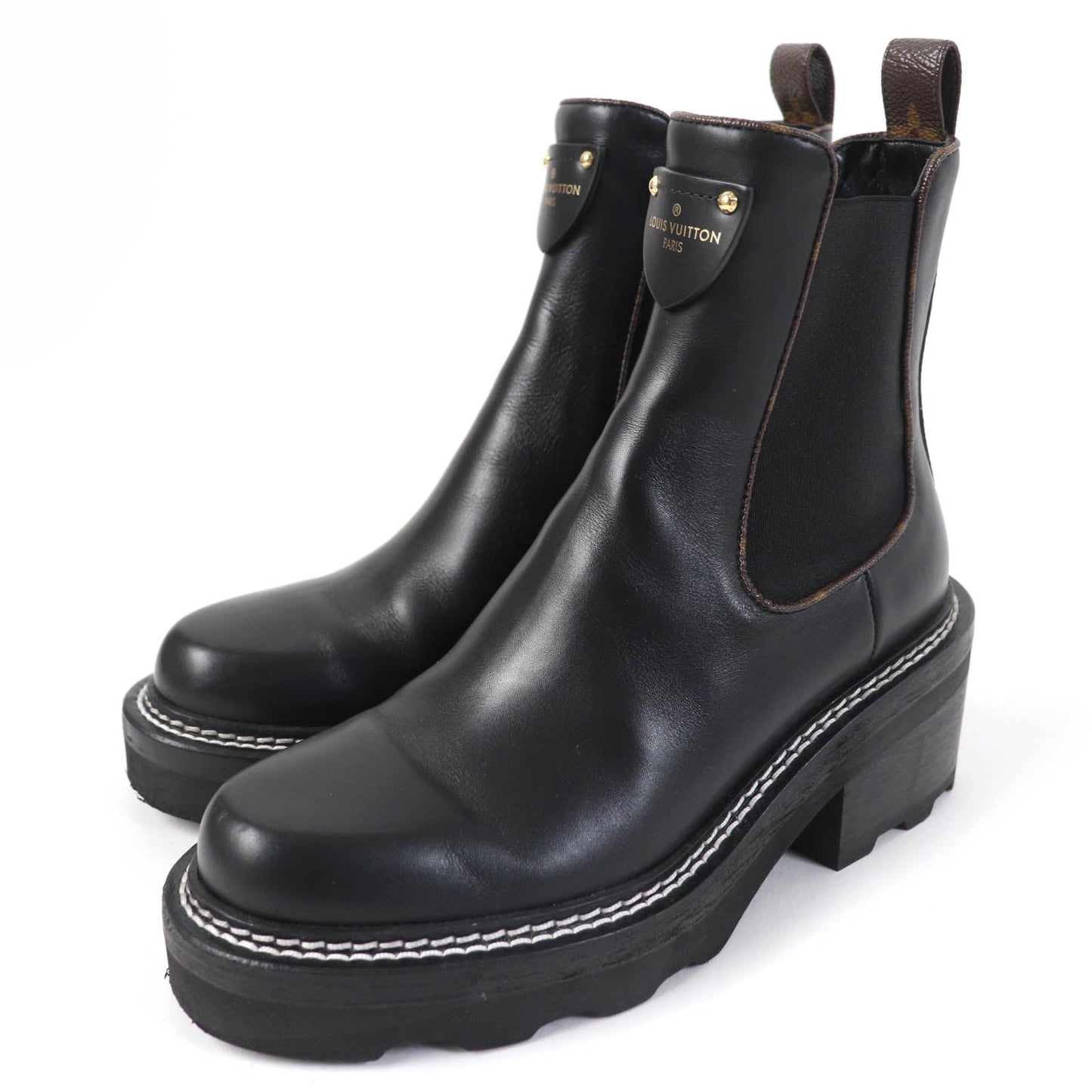 LOUIS VUITTON Ankle boots 1A8947 leather black LV Bobur Line 35.5