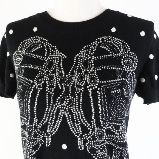 HERMES Short sleeve knit 3E2623D8 cashmere Black White BRIDES de GALA Ceremony Bridle 36