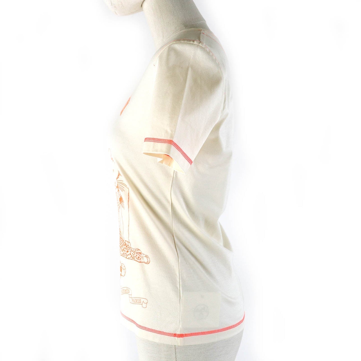 HERMES Short sleeve T-shirt 2H4616DH cotton Light Beige Neon Orange Jungle love 34