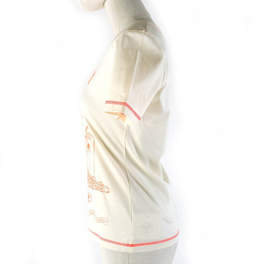 HERMES Short sleeve T-shirt 2H4616DH cotton Light Beige Neon Orange Jungle love 34