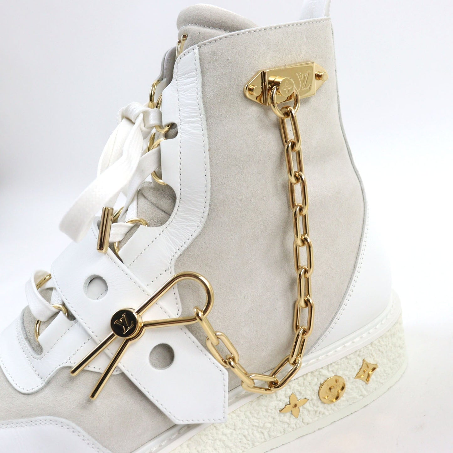 LOUIS VUITTON Ankle boots 1A54CP leather White beige LV Creeper Line 8