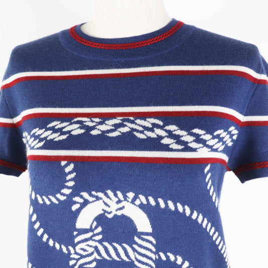 HERMES Short sleeve knit 3E2615D4 Main: 48% cashmere, Main: 48% silk, Main: 3% nylon, Main: 1% polyurethane, Part: 50% cashmere blue Canoe Women 36  d