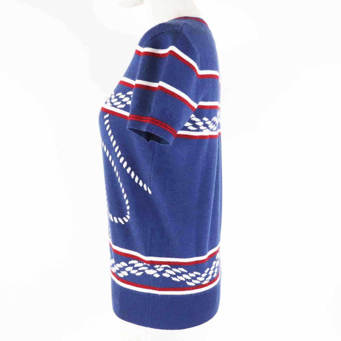 HERMES Short sleeve knit 3E2615D4 Main: 48% cashmere, Main: 48% silk, Main: 3% nylon, Main: 1% polyurethane, Part: 50% cashmere blue Canoe Women 36  d