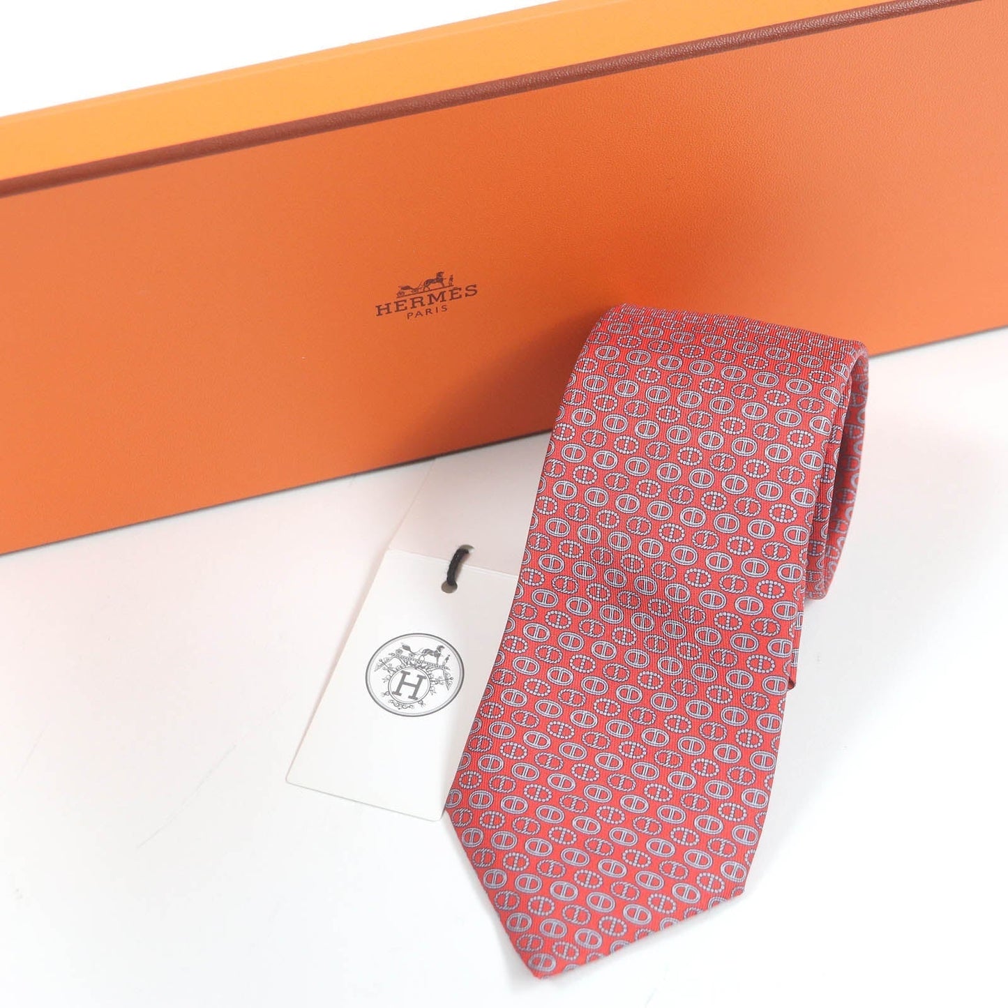 HERMES tie Main: 100% silk Rouge Gris mens  d