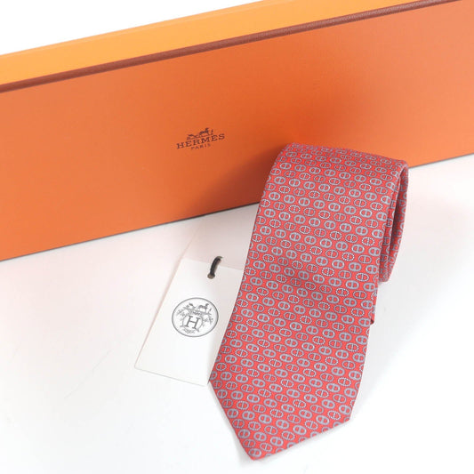 HERMES tie Main: 100% silk Rouge Gris mens  d