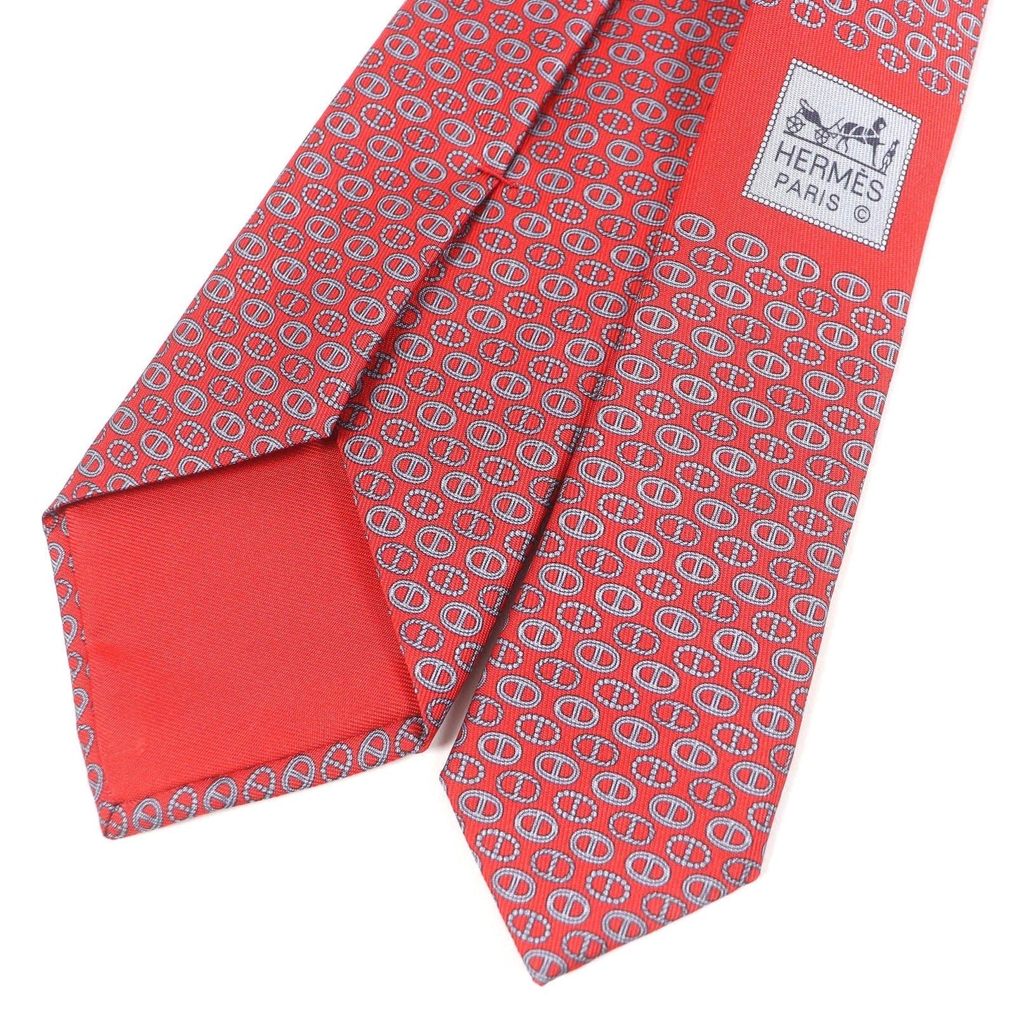 HERMES tie Main: 100% silk Rouge Gris mens  d