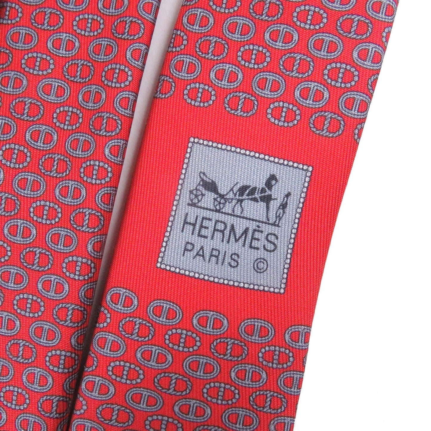HERMES tie Main: 100% silk Rouge Gris mens  d