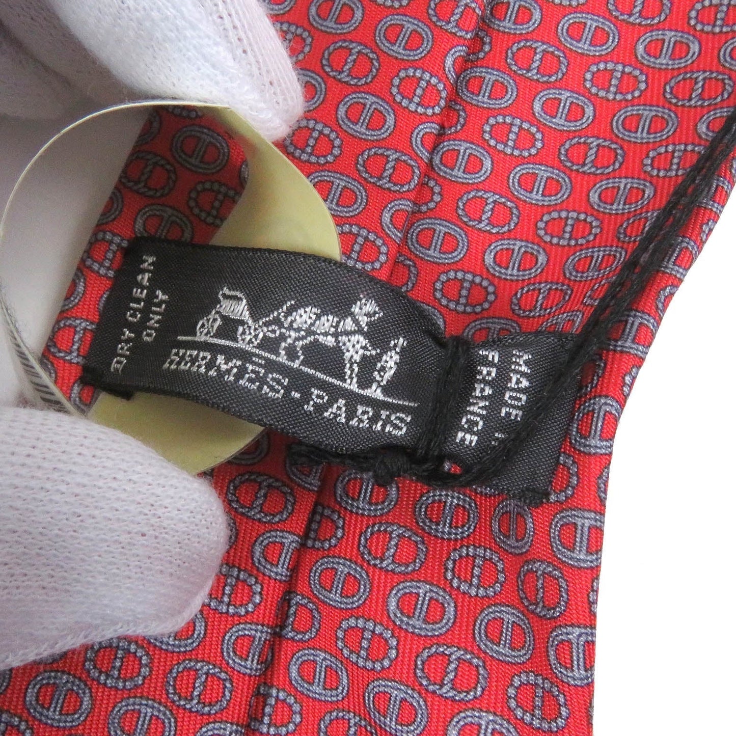 HERMES tie Main: 100% silk Rouge Gris mens  d