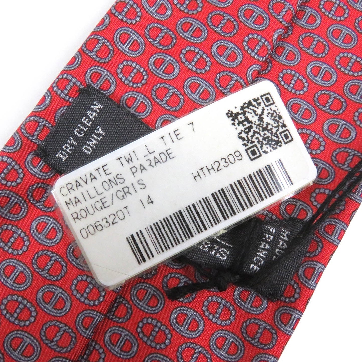 HERMES tie Main: 100% silk Rouge Gris mens  d