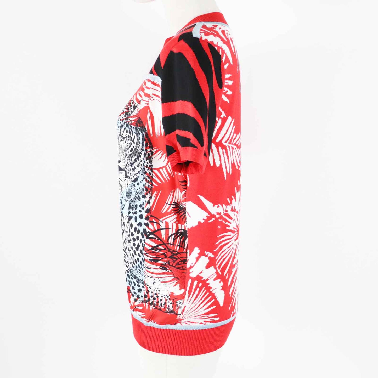 HERMES Short sleeve knit 3E2868D3 Main: 100% silk, Main: 86% rayon, Main: 10% silk, Main: 3% nylon, Main: 1% polyurethane Red x multi JUNGLE LOVE Women 36  d