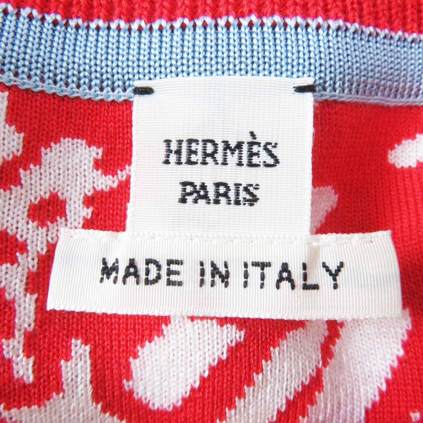 HERMES Short sleeve knit 3E2868D3 Main: 100% silk, Main: 86% rayon, Main: 10% silk, Main: 3% nylon, Main: 1% polyurethane Red x multi JUNGLE LOVE Women 36  d