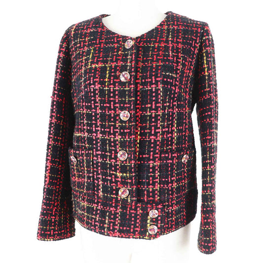 CHANEL Jacket 22A P73176 Outer material: 43% cotton, Outer material: 22% wool, Outer material: 13% cashmere, Outer material: 11% polyester, Outer material: 11% silk Black Red Yellow Women 36