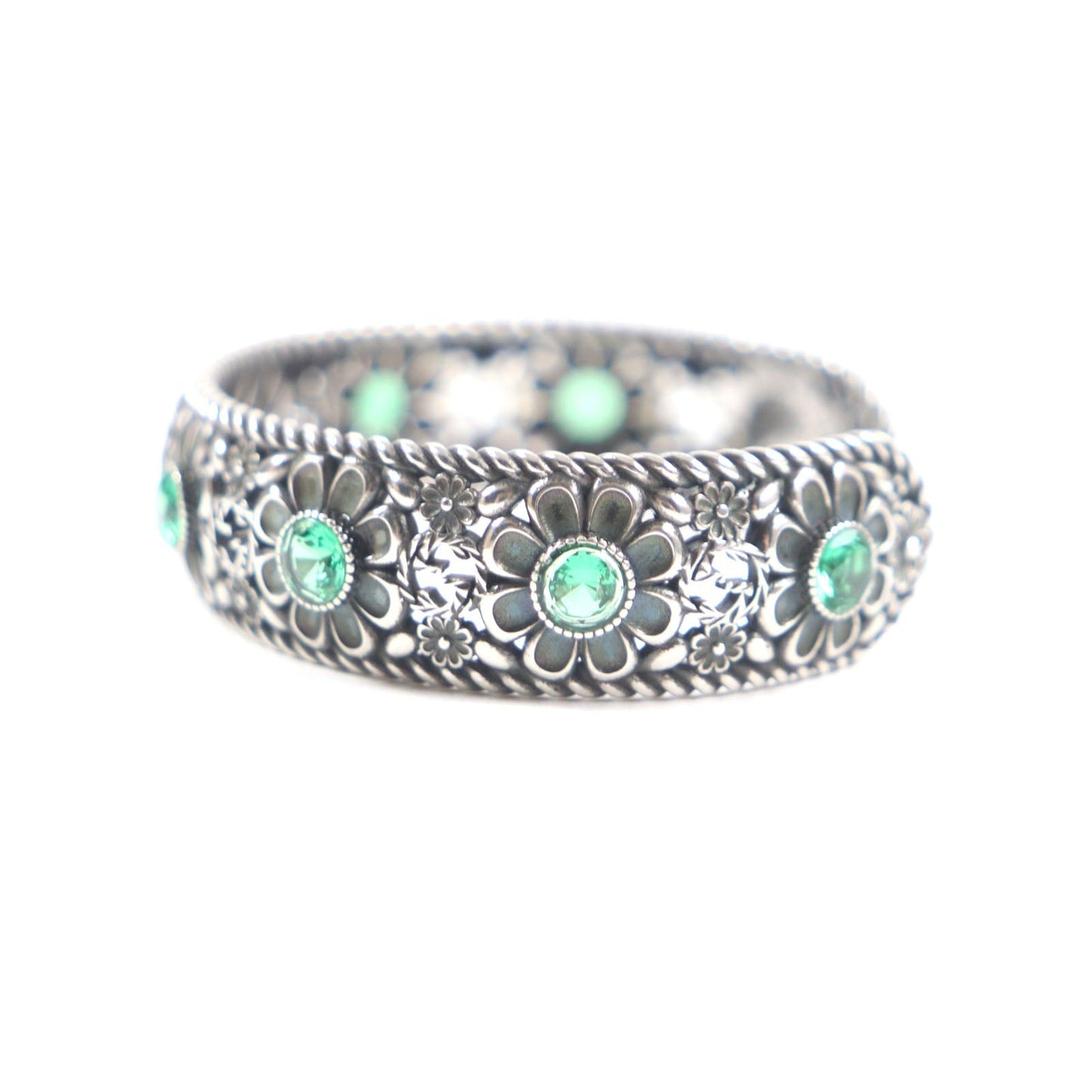 GUCCI bracelet AG925 Silver Green Crystal Floral Interlocking G 16