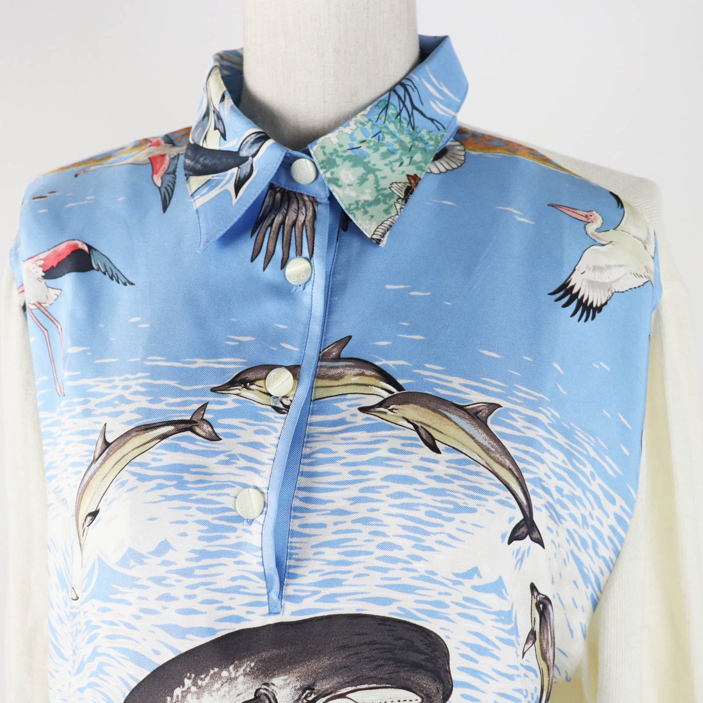 HERMES Short sleeve polo shirt Main: 100% silk, Main: 85% cotton, Main: 15% cashmere Light blue white The Precious Life of the Mediterranean Women M  d