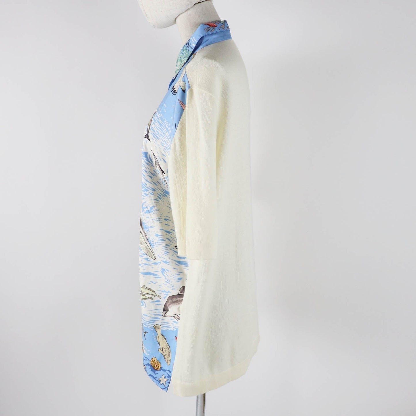 HERMES Short sleeve polo shirt Main: 100% silk, Main: 85% cotton, Main: 15% cashmere Light blue white The Precious Life of the Mediterranean Women M  d