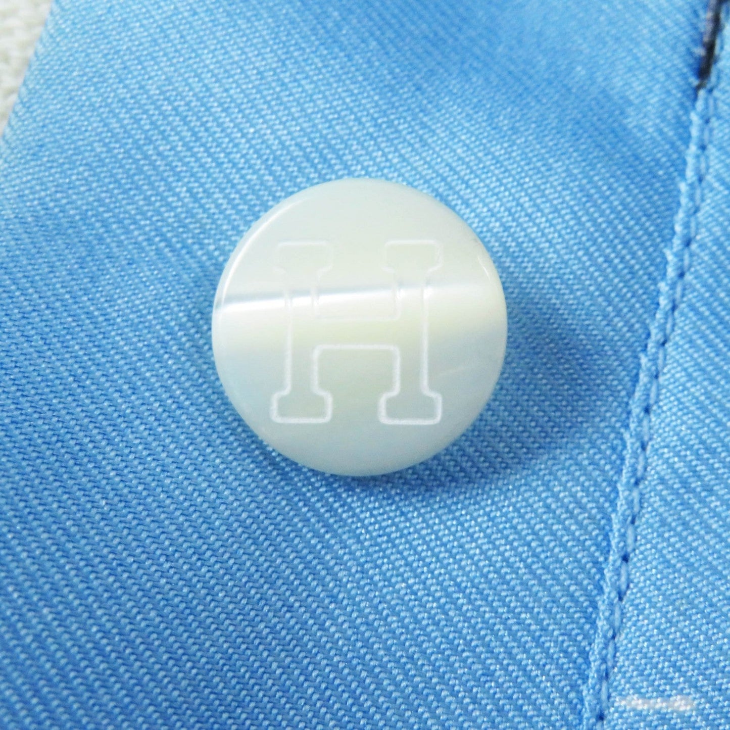 HERMES Short sleeve polo shirt Main: 100% silk, Main: 85% cotton, Main: 15% cashmere Light blue white The Precious Life of the Mediterranean Women M  d
