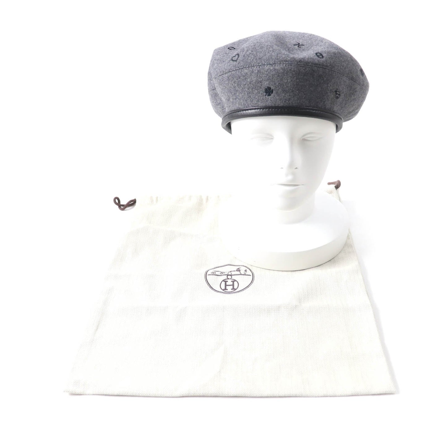 HERMES beret H212010N Outer: 100% cashmere, Part: Sheepskin, Part: 100% polyester, Lining: 65% rayon, Lining: 35% silk gray Women 57  d