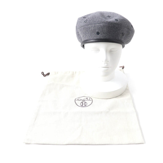 HERMES beret H212010N Outer: 100% cashmere, Part: Sheepskin, Part: 100% polyester, Lining: 65% rayon, Lining: 35% silk gray Women 57  d