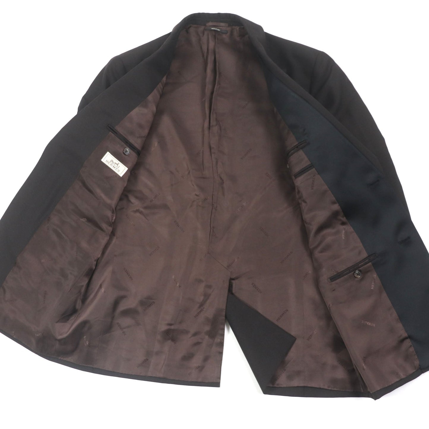HERMES tailored jacket Outer: 73% wool, Outer: 27% mohair, Part: 100% silk, Lining: 100% cupra, Lining: 100% silk Dark brown mens 52  d