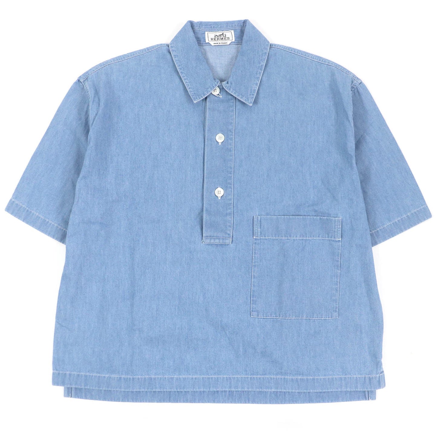 HERMES Short sleeve shirt Main: 100% cotton Indigo blue mens 37  d