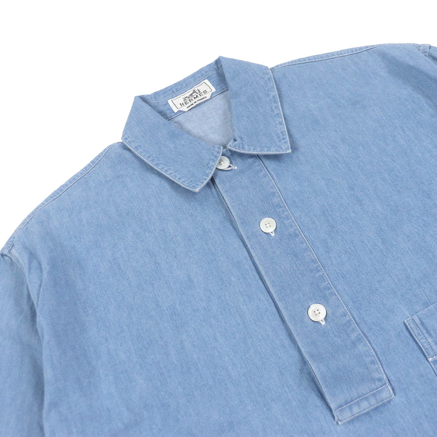 HERMES Short sleeve shirt Main: 100% cotton Indigo blue mens 37  d