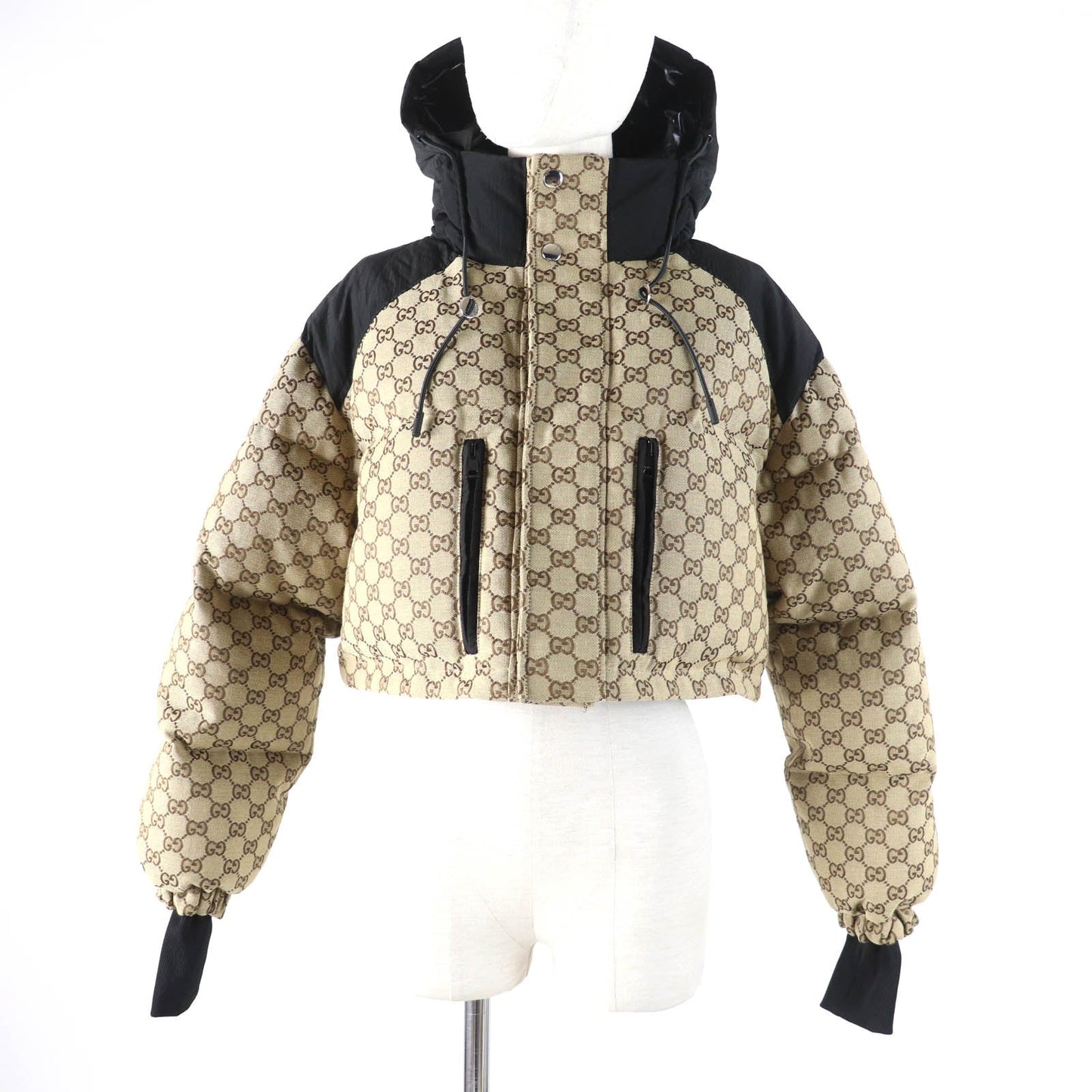 GUCCI Down jacket 761698 Main: 70% cotton, Main: 30% polyester, Main: 100% nylon, Part: 98% nylon, Part: 2% polyurethane beige GG canvas bomber jacket Women 36