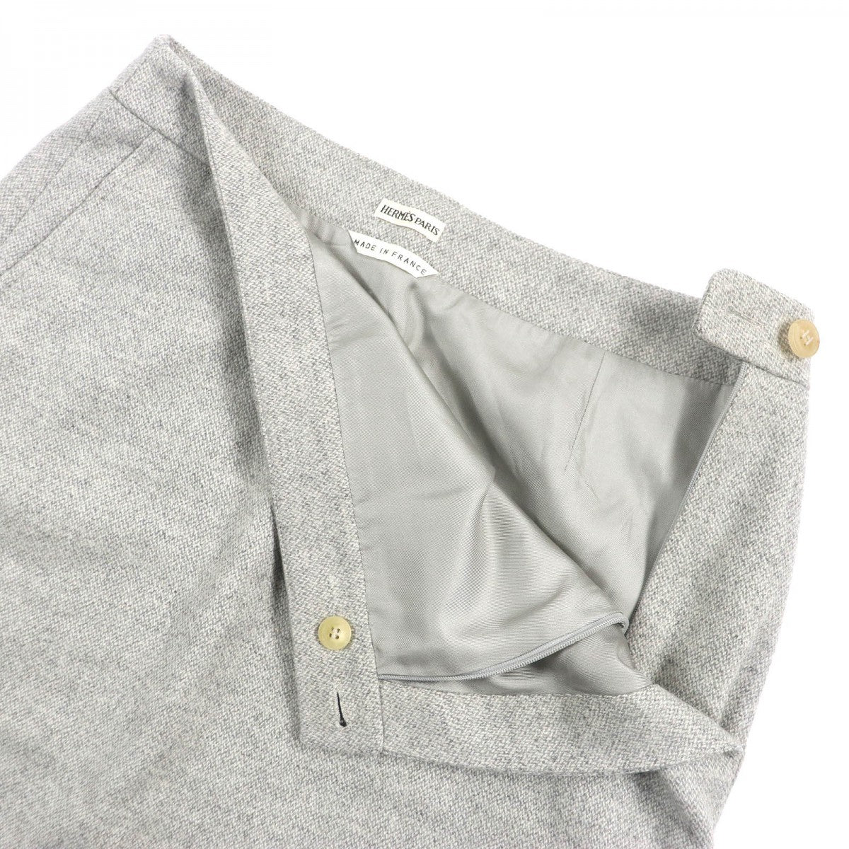 HERMES skirt Outer: 85% wool, Outer: 15% cashmere, Lining: 100% silk Light gray Women 38  d